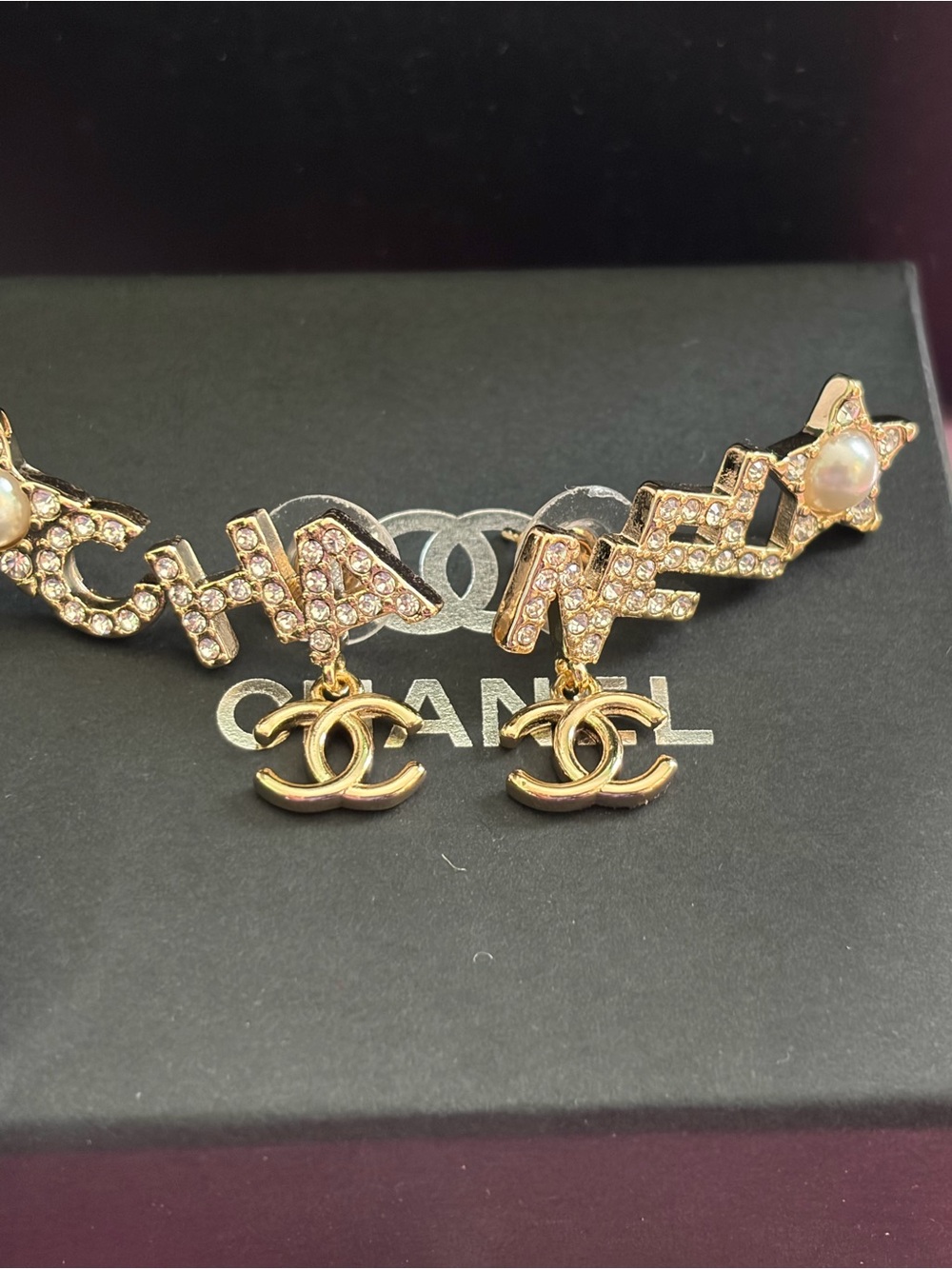 Chanel Gold-Tone Crystal CC Drop Earrings - Gold - Picture 3 of 11